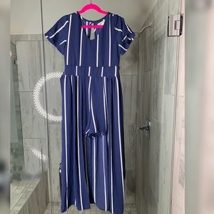 Blue with White Stripe Romper